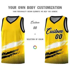 Yellow White and Black Graffiti Basketball Jersey 3