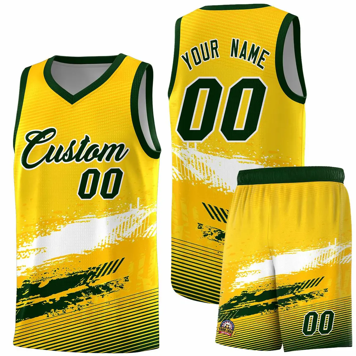 Yellow White and Green Graffiti Basketball Jersey