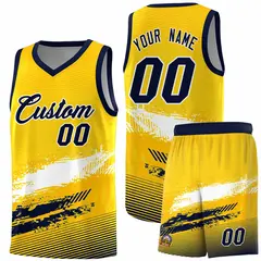 Yellow White and Navy Graffiti Basketball Jersey 1