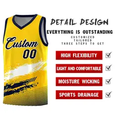 Yellow White and Navy Graffiti Basketball Jersey 2