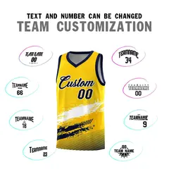 Yellow White and Navy Graffiti Basketball Jersey 4