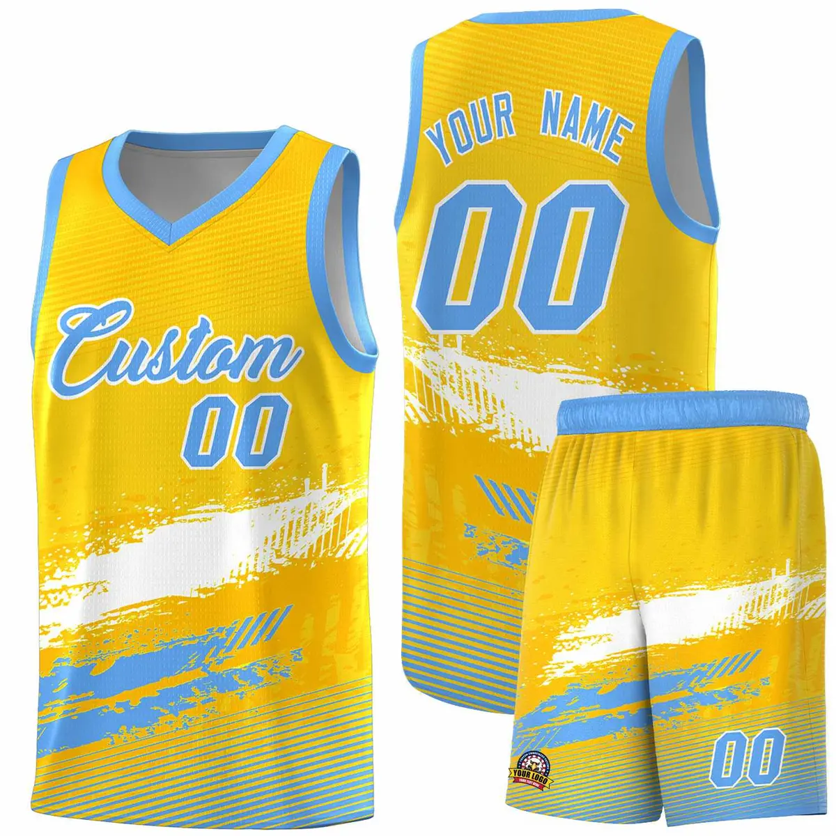 Yellow White and Powder Blue Graffiti Basketball Jersey