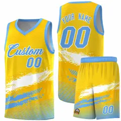 Yellow White and Powder Blue Graffiti Basketball Jersey 1