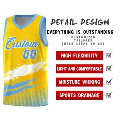 Yellow White and Powder Blue Graffiti Basketball Jersey 2