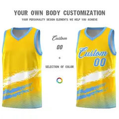 Yellow White and Powder Blue Graffiti Basketball Jersey 3