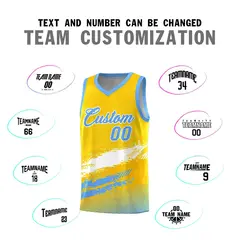 Yellow White and Powder Blue Graffiti Basketball Jersey 4