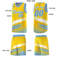 Yellow White and Powder Blue Graffiti Basketball Jersey 5