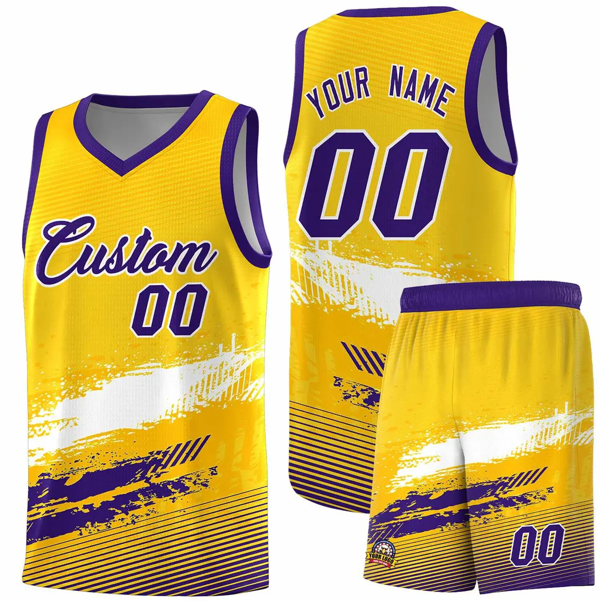 Yellow White and Purple Graffiti Basketball Jersey