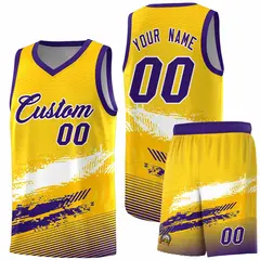 Yellow White and Purple Graffiti Basketball Jersey 1