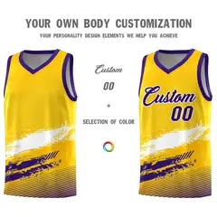 Yellow White and Purple Graffiti Basketball Jersey 3
