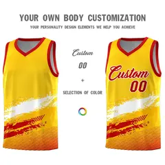 Yellow White and Red Graffiti Basketball Jersey 3