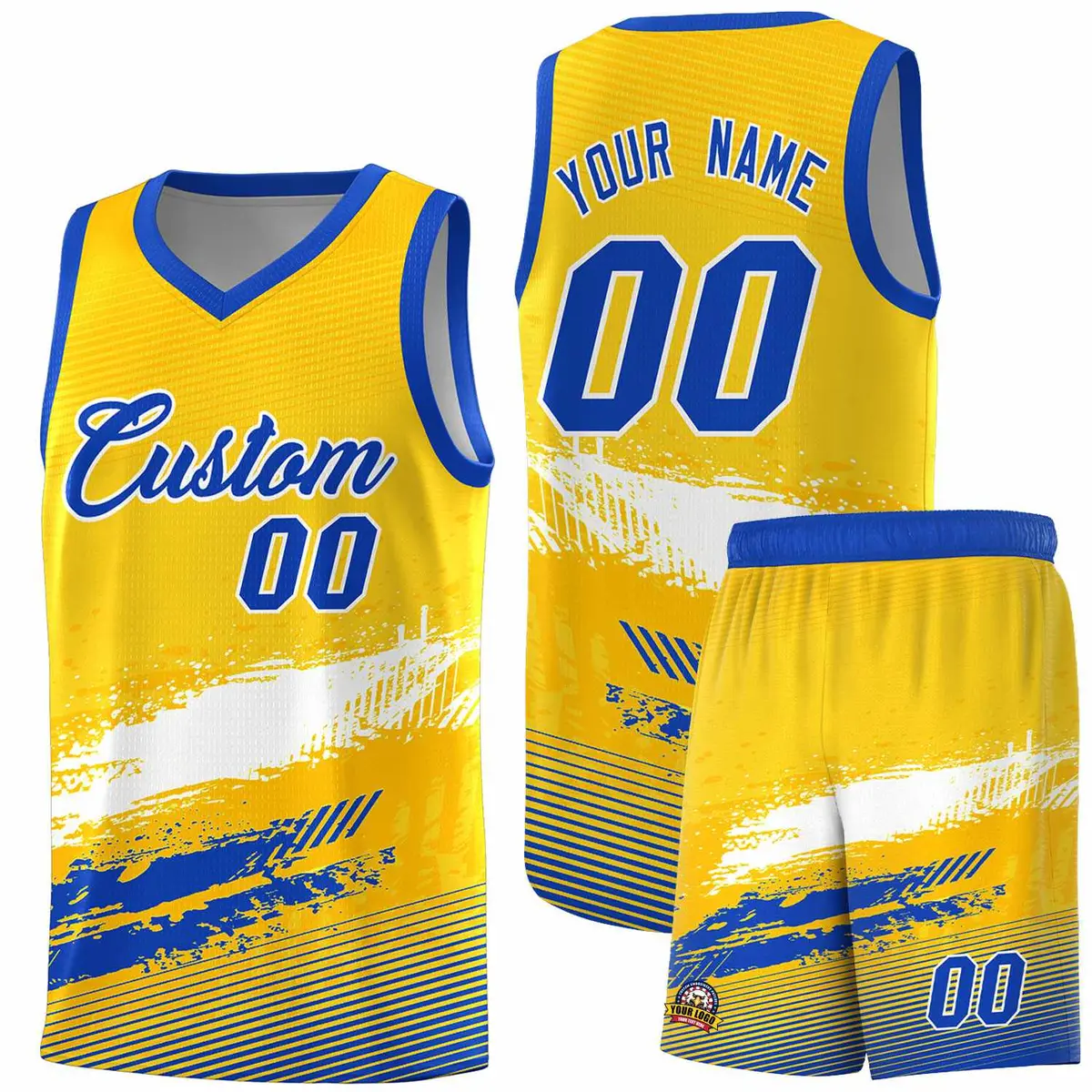 Yellow White and Royal Graffiti Basketball Jersey