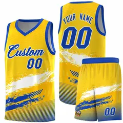 Yellow White and Royal Graffiti Basketball Jersey 1