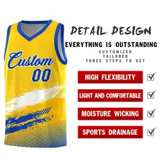 Yellow White and Royal Graffiti Basketball Jersey 2