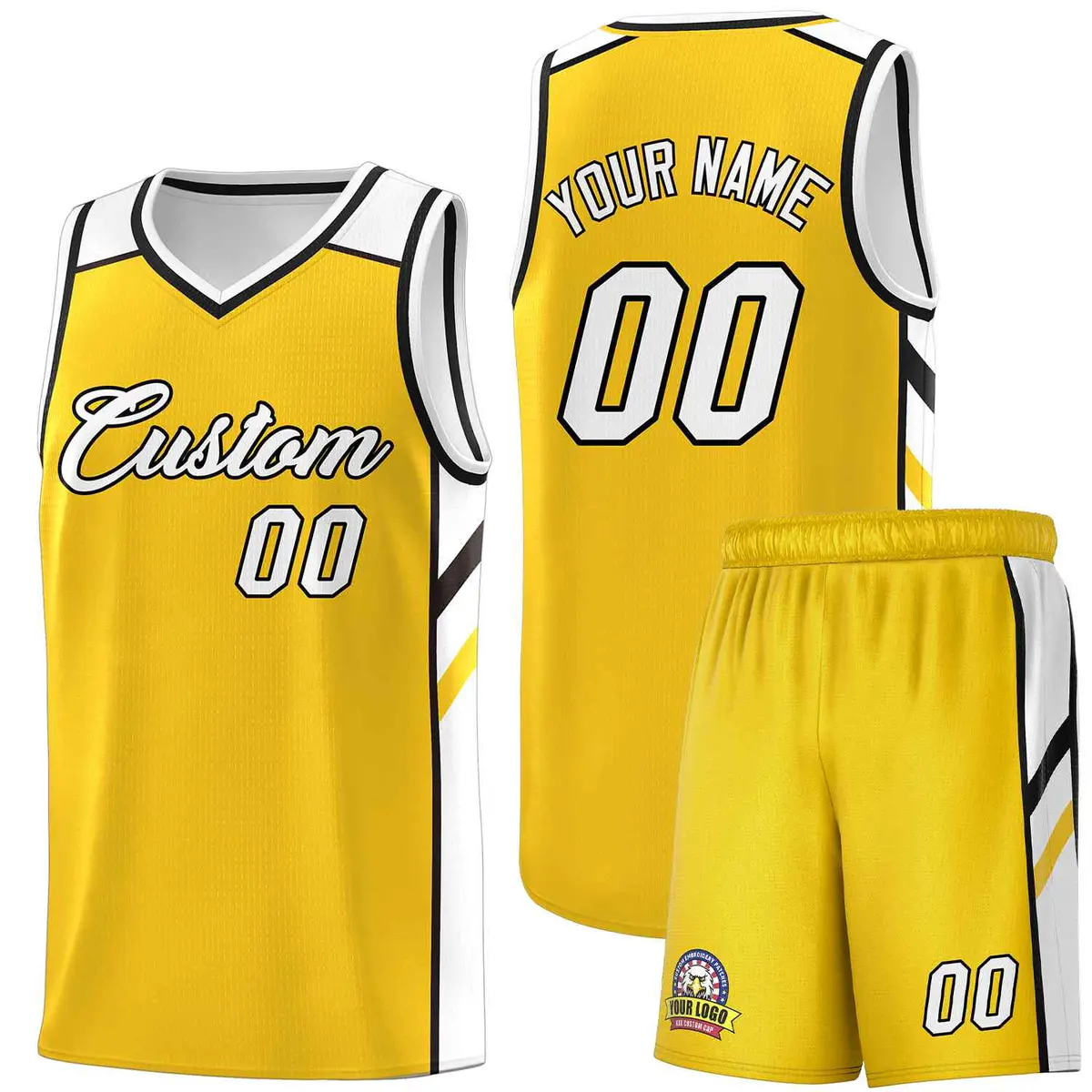 Yellow White-Black Classic Basketball Jersey Set