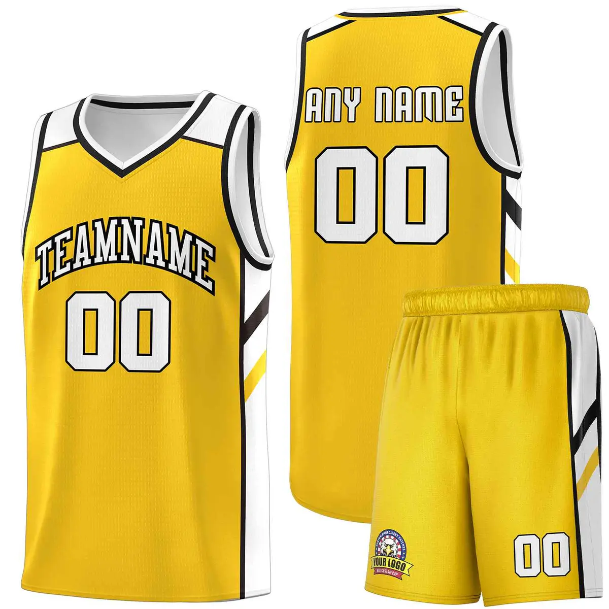 Yellow White-Black Classic Basketball Jersey Set