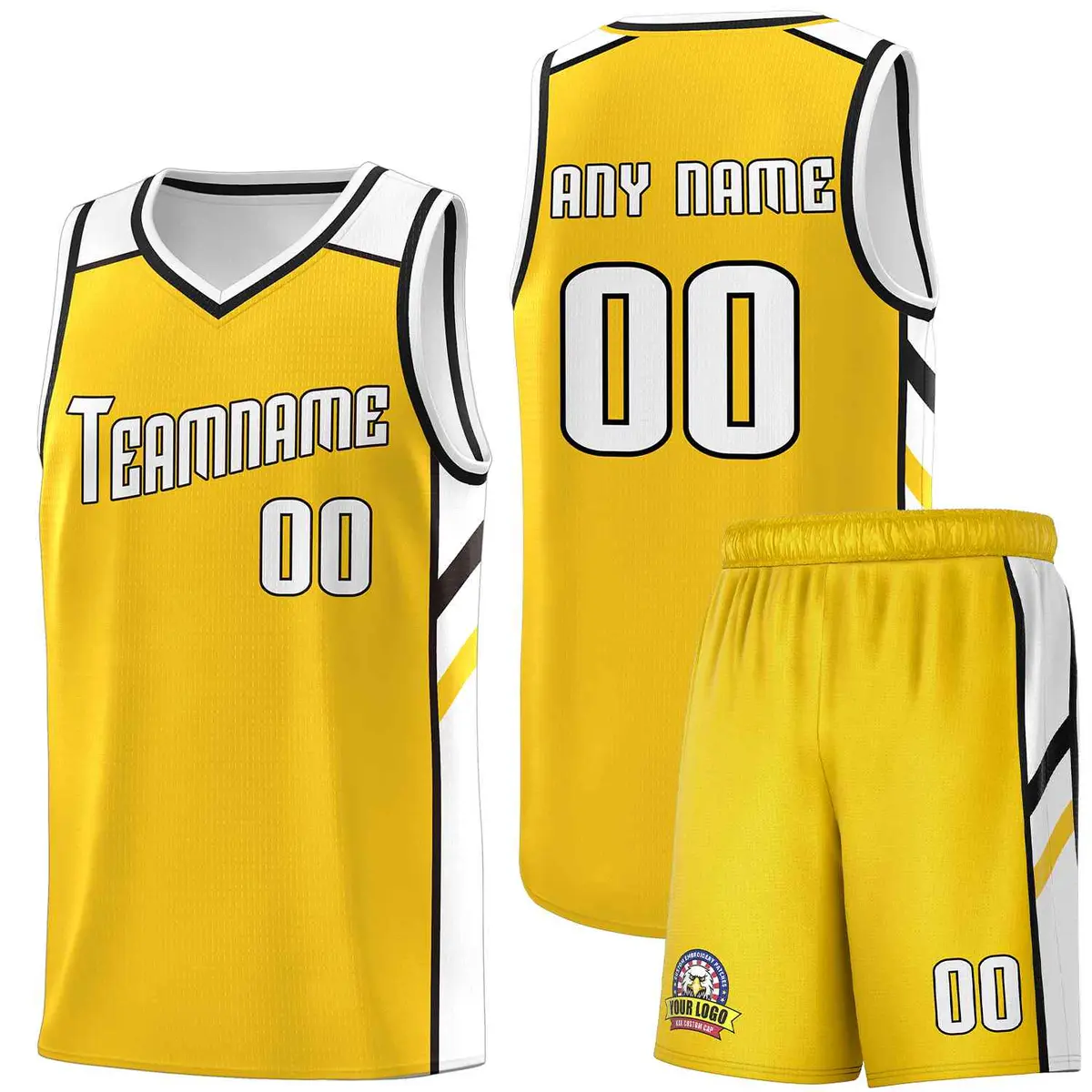 Yellow White-Black Classic Basketball Jersey Set