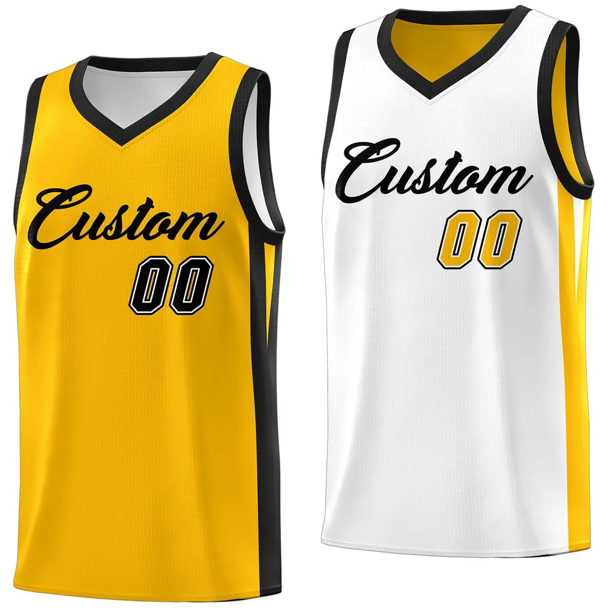Yellow White Double Side Athletic Basketball Jersey