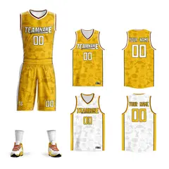 Yellow White Double Side Basketball Jersey