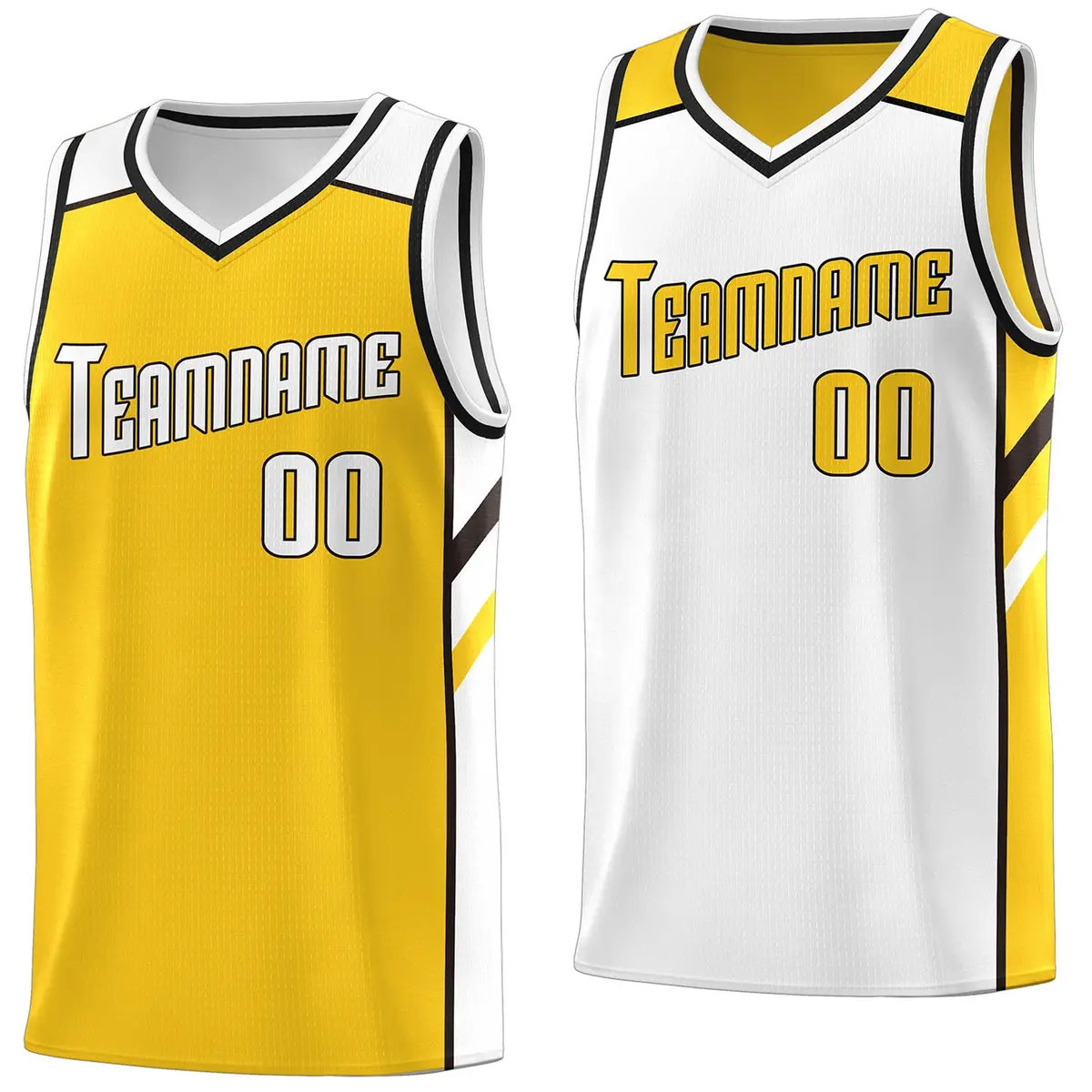 Yellow White Double Side Basketball Jersey