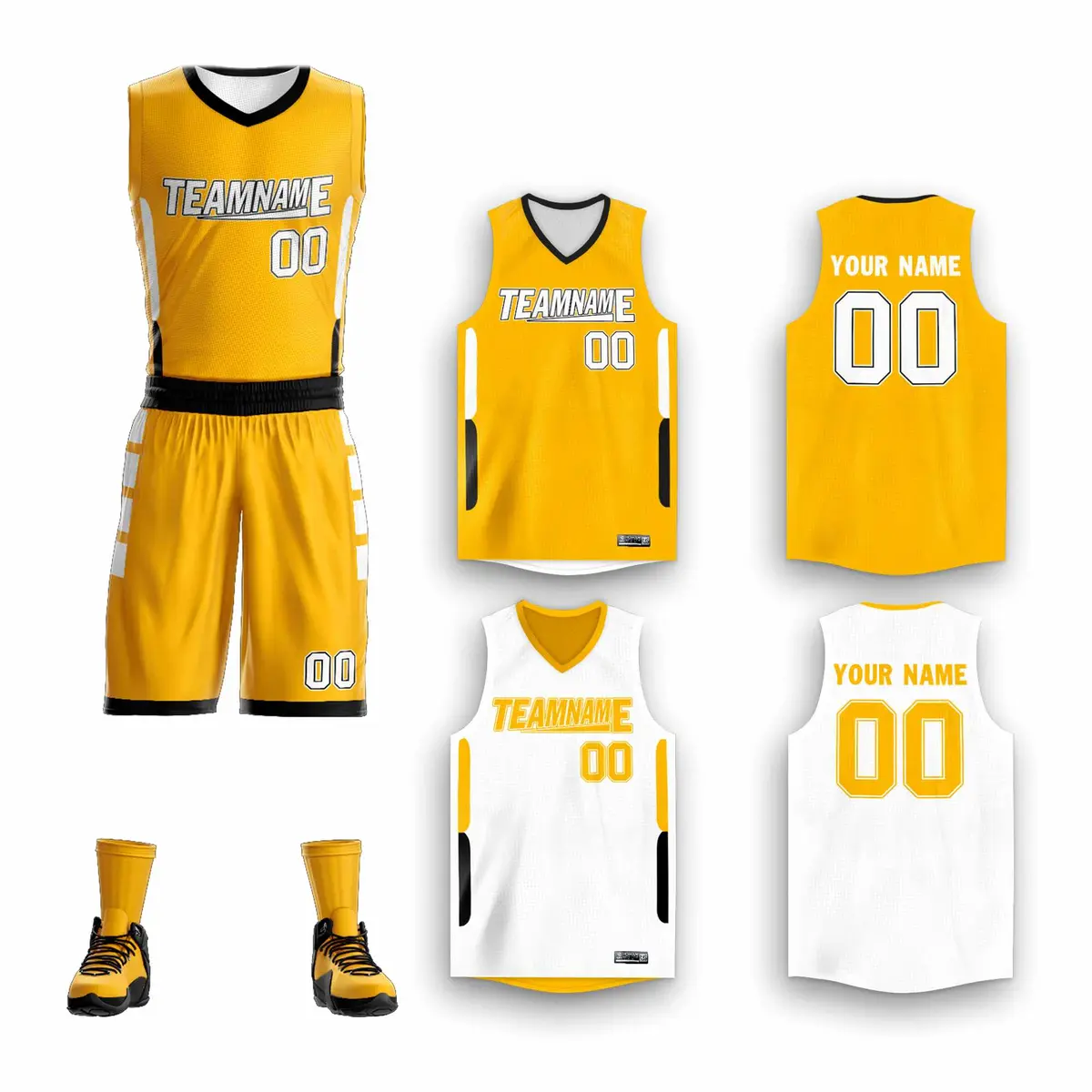 Yellow White Double Side Sportswear Basketball Jersey
