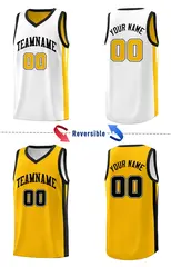 Yellow White Double Side Tops Basketball Jersey 4