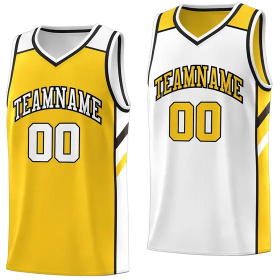 Yellow White Double Side Tops Men Sports Basketball Jersey
