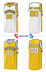 Yellow White Double Side Tops Men Sports Basketball Jersey 4