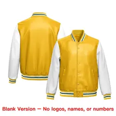 Yellow White Faux Leather Letterman Jacket Raglan Full-Snap 6