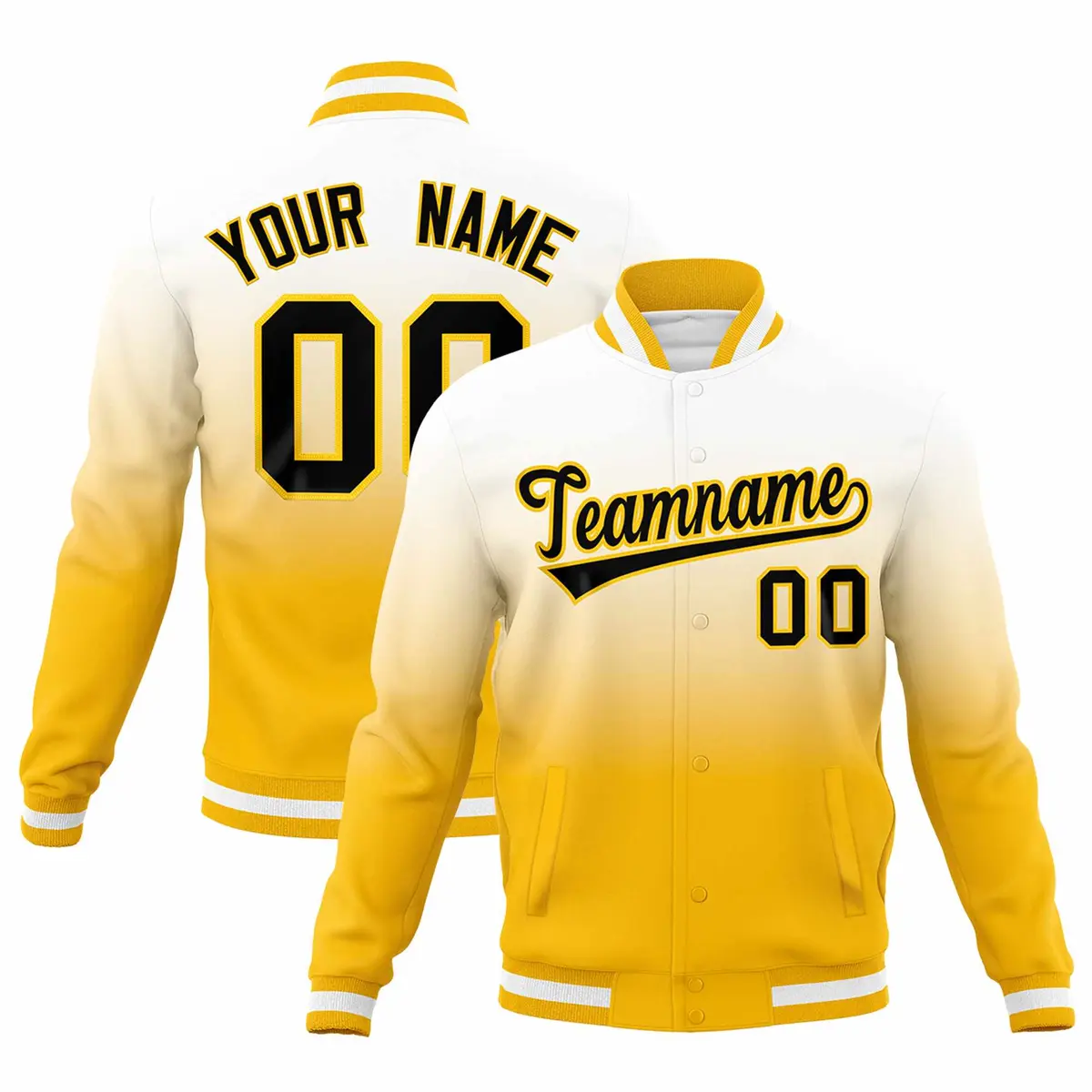 Yellow White Gradient Full-Snap Varsity Letterman Jacket
