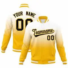 Yellow White Gradient Full-Snap Varsity Letterman Jacket