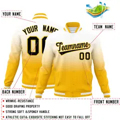 Yellow White Gradient Full-Snap Varsity Letterman Jacket 2