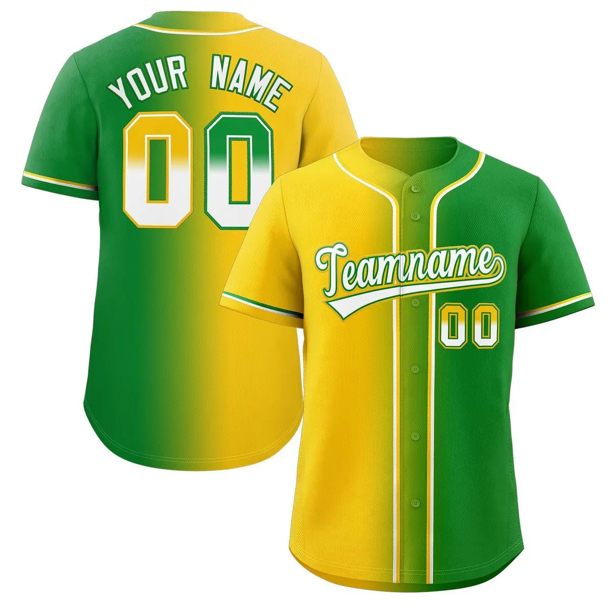 Yellow White-Green Gradient Baseball Jersey