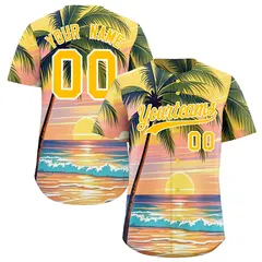 Yellow White Hawaiian Graffiti Palm Tree Baseball Jersey