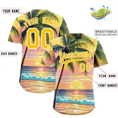 Yellow White Hawaiian Graffiti Palm Tree Baseball Jersey 2
