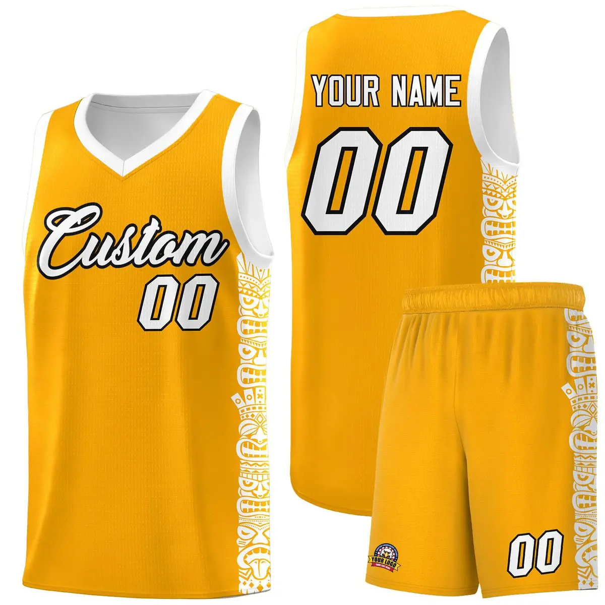Yellow White Indians Pattern Basketball Jersey