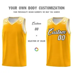 Yellow White Indians Print Basketball Uniform Jersey 3