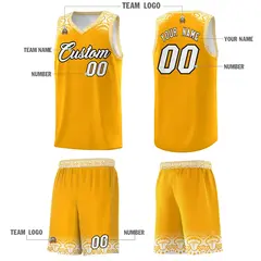 Yellow White Indians Print Basketball Uniform Jersey 5