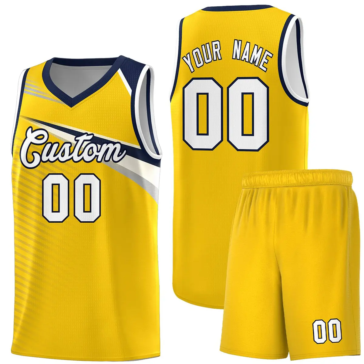 Yellow White-Navy Chest Color Block Basketball Jersey