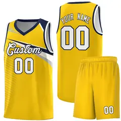 Yellow White-Navy Chest Color Block Basketball Jersey