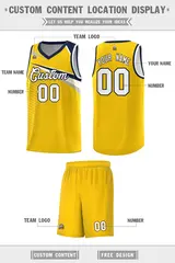 Yellow White-Navy Chest Color Block Basketball Jersey 2