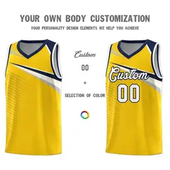 Yellow White-Navy Chest Color Block Basketball Jersey 3