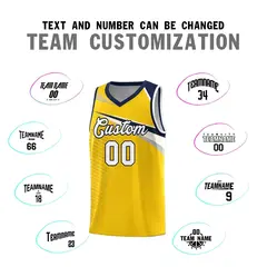 Yellow White-Navy Chest Color Block Basketball Jersey 4