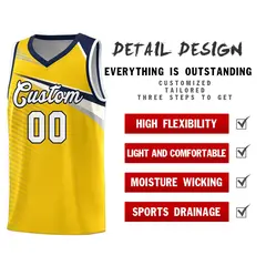 Yellow White-Navy Chest Color Block Basketball Jersey 5