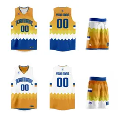 Yellow White-Navy Double Side Sets Basketball Jersey 3