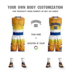 Yellow White-Navy Double Side Sets Basketball Jersey 5
