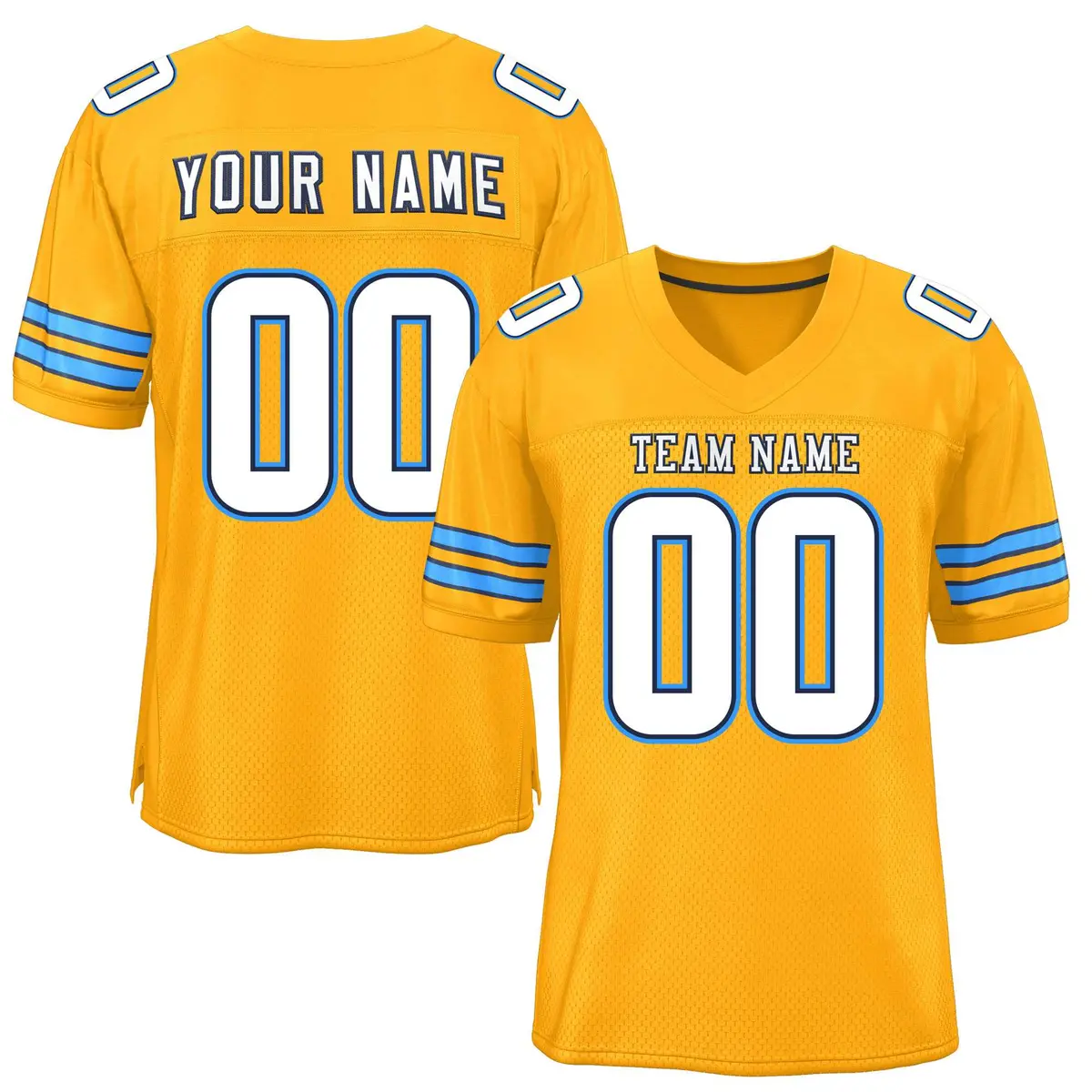 Yellow White-Powder Blue Mesh Football Jersey
