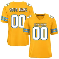 Yellow White-Powder Blue Mesh Football Jersey 1