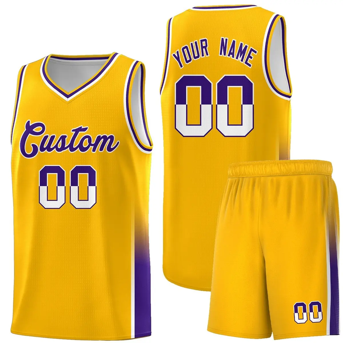 Yellow White Purple Two Tone Font Basketball Jersey
