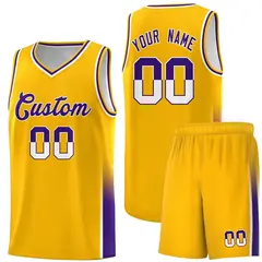 Yellow White Purple Two Tone Font Basketball Jersey